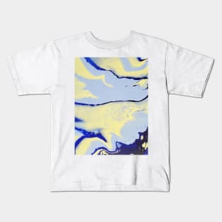 Light blue, blue, yellow acrylic pour Kids T-Shirt